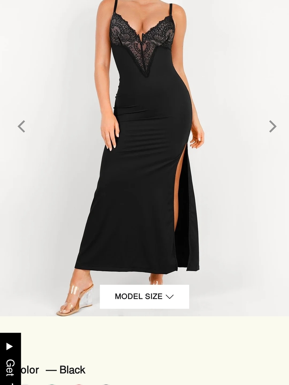 Popilush Black Lace-Trim Slip Dress with Side Slit